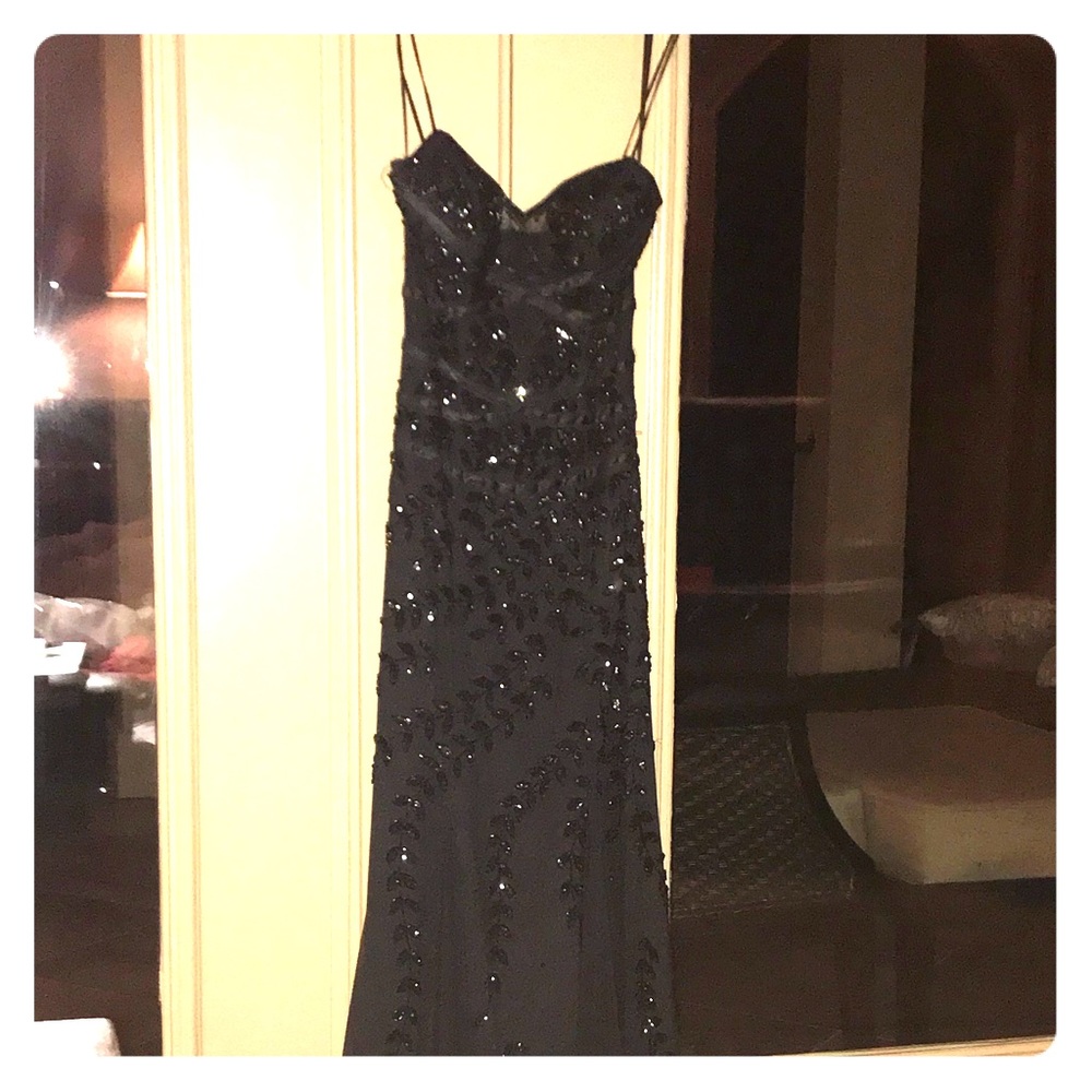 Long black beaded formal dress